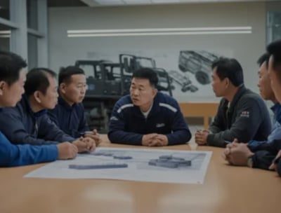 The members of the Hongmeng tractor team engage in discussions around customer needs