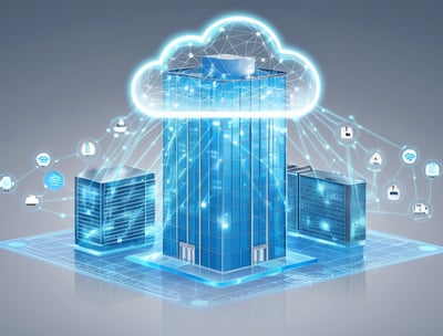 Centralized data streams connected to a digital cloud for building management.