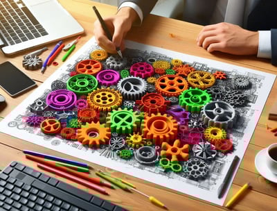 WIKXY Brightly coloured, taylormade 3D printed gears on the table. Available at WIKXY 3D Printing in Stoke-on-Trent.