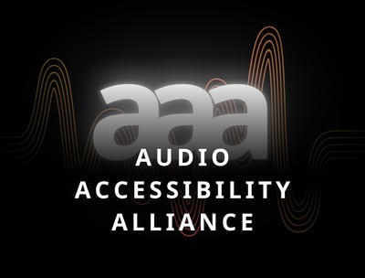 Audio Accessibility Alliance written over 'aaa' as logo and red sound waves.