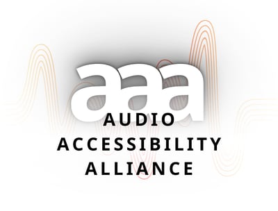 Audio Accessibility Alliance written over 'aaa' as logo and red sound waves.