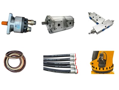 Core components of a Zorylift crane control system, including hydraulic pumps, valves, and hoses for precise operation.