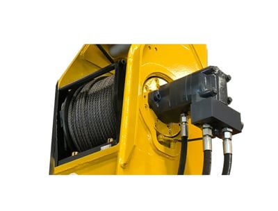 High-performance hydraulic winch on a Zorylift crane, ensuring reliable hoisting and lifting of heavy loads.