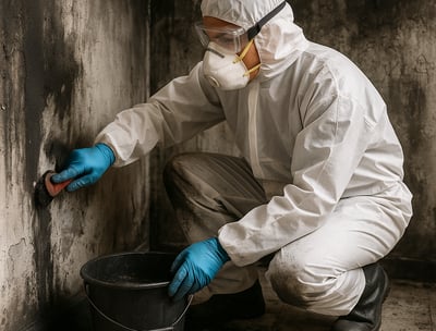 Technician cleaning fire damage