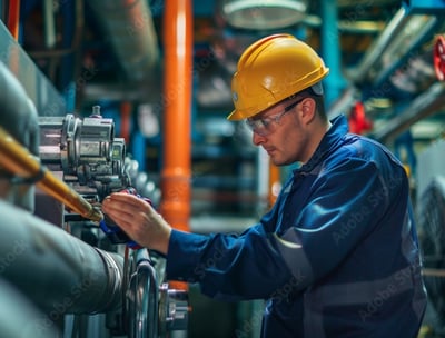 a man in a hard hat and safety glasses