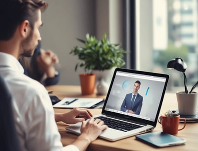 A professional consultation setting with a medical professional sitting at a desk facing a client. The room has a modern aesthetic with white walls decorated with framed certificates. The desk is organized with office supplies, a laptop, and a fruit bowl in the center.