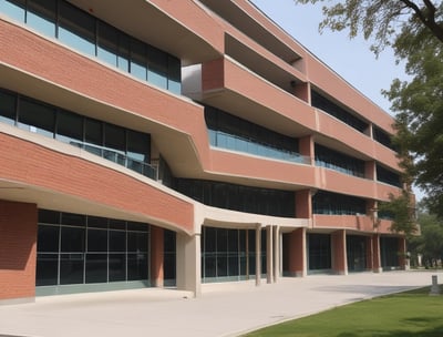 A modern university building with three flagpoles, two displaying flags, in front of its entrance. The building has a sleek design with clean lines and a neutral color palette. The name 'Trnavska Univerzita' and a seal are visible on its facade.