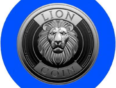 a lion head on a blue background with a lion head