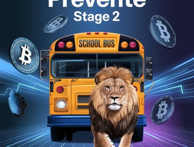 a lioness is walking away from a school bus