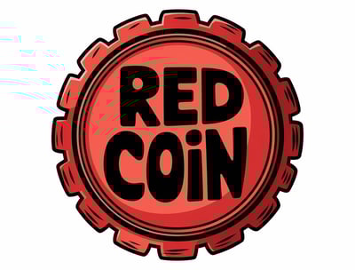 a red coin logo with the words red coin
