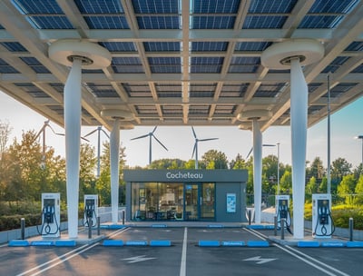 a solar powered electric charging station with solar panels