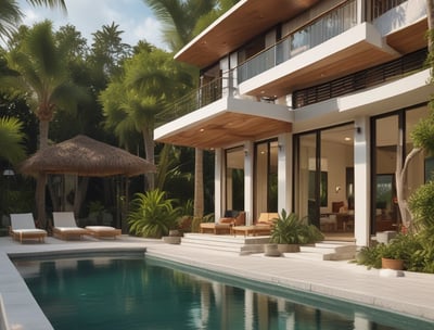 Curved wooden beams and metal architectural elements create a complex and modern structural design. The lines of the materials form an intricate pattern, suggesting a contemporary building or structure with an emphasis on engineering and aesthetics.