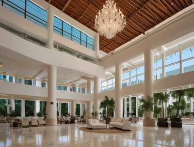 Abstract architectural structure featuring intersecting metal beams and large glass panels forming geometric patterns. The design appears modern and intricate, showcasing a blend of curves and straight lines.