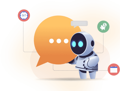 a robot with a speech bubble in the middle of it