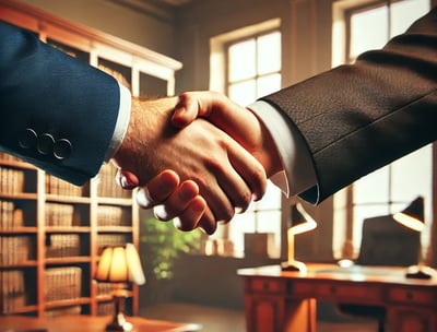 two men shaking hands in an office