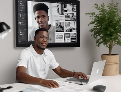 man in black shirt sitting in front of computer