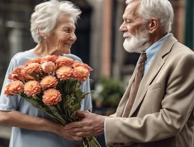 Man gives lady flowers