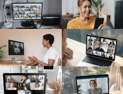 a collage of a group of people on a laptop at a virtual workshop