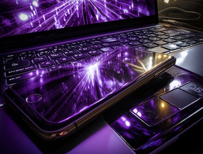 a laptop computer and a cell phone on a table