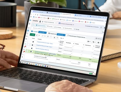 Foto de la pantalla de una laptop mostrando lista de campañas de Meta Ads Manager