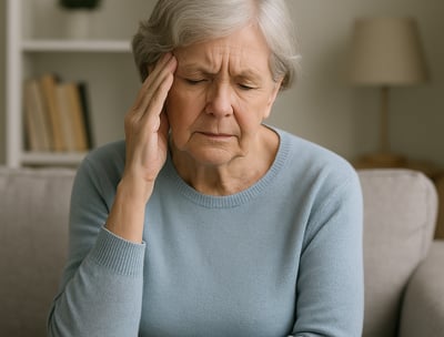 a woman with a concerned look on her face