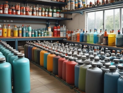 A large industrial building with white and gray walls and a sign that reads 'Tanishq Polymers.' There are green trees in front and a motorcycle parked on the left. The building has small windows and a corrugated metal extension on the roof.
