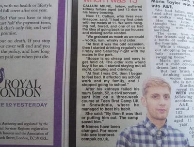 The Sun newspaper story teencampsuk camps