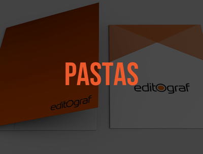 Pastas personalizadas da Editograf em laranja e branco.