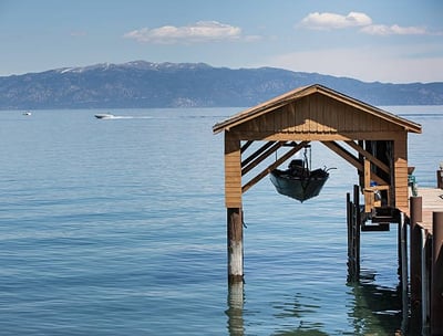 boat lifted in a boat lift