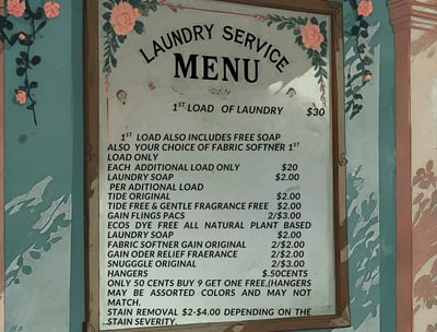 a menu of the prices of the laundry services