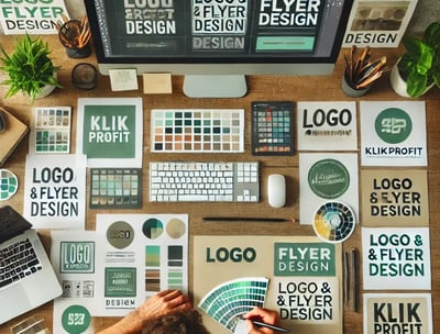 Grafički dizajner radi na izradi logotipa i flajera – KlikProfit vizuelni identitet