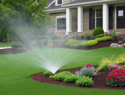 sprinkler watering a front yard