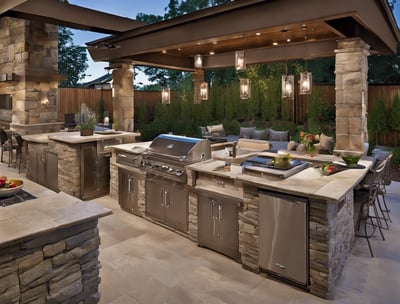 stunning outdoor kitchen and eating area