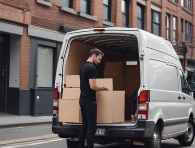 a man standing in front of a van with boxes