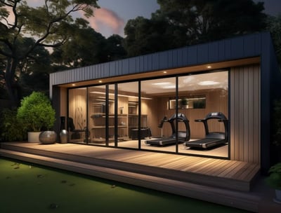 a home gym room with a gym room and a gym