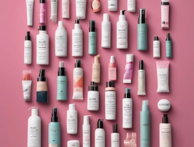 A collection of health supplement products is arranged against a pink backdrop. The items include bottles and containers labeled Diabet Gran Plus, Feno Gran Plus, Magne-Gran, and Gran Psyllium. A sprig of pink flowers in a glass vase adds a touch of nature to the composition.