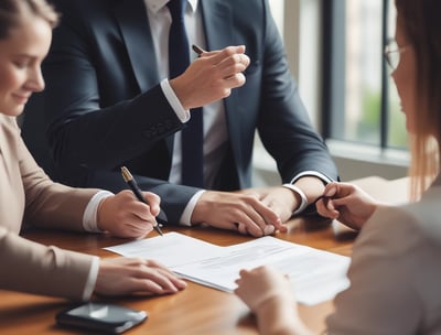 A street scene featuring a notary's office sign in Cyrillic letters mounted above an archway leading to a courtyard. A man is walking past under the arch, and a blue car is parked nearby. The building has a wrought iron balcony and pastel-colored walls.