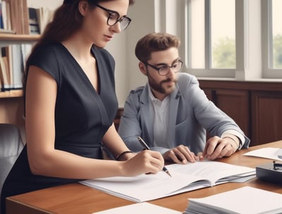 A traditional red brick building with a gabled roof and white-framed windows. The front entrance features an arched doorway and is flanked by well-maintained shrubs. A sign in the foreground reads 'Morris & Dean, Trial Lawyers & Counselors,' displaying the phone number and a digital clock showing 6:31.