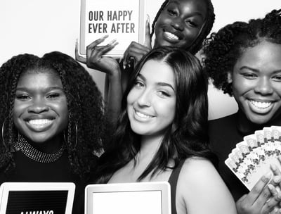 Black and White photo demonstrating the Glam photo booth