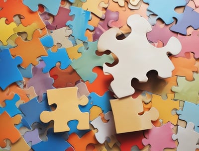 peças quebra cabeça colorido onde uma peça se destaca, representando autista