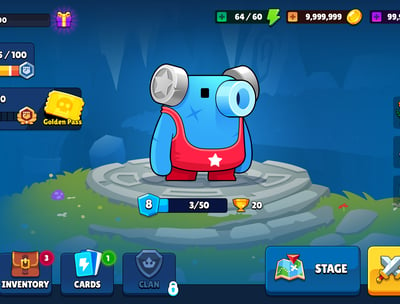 a blue and red cartoon character in a game