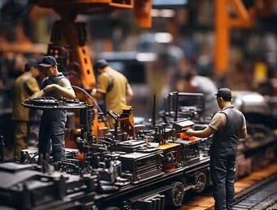 a man working on a train with a lot of people