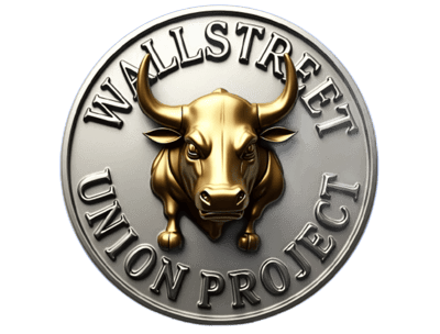 a gold bull head with the words wall street union project