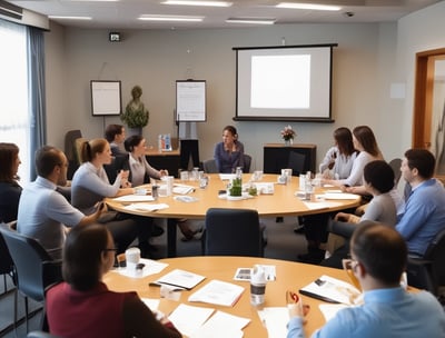 A professional consultation setting with a medical professional sitting at a desk facing a client. The room has a modern aesthetic with white walls decorated with framed certificates. The desk is organized with office supplies, a laptop, and a fruit bowl in the center.