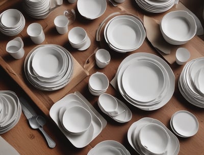 A restaurant or café interior with warm lighting and wooden accents. Two people are present, one standing with a tray and another crouching, seemingly adjusting something. The setting has chairs, tables, potted plants, and hanging ceiling lamps.