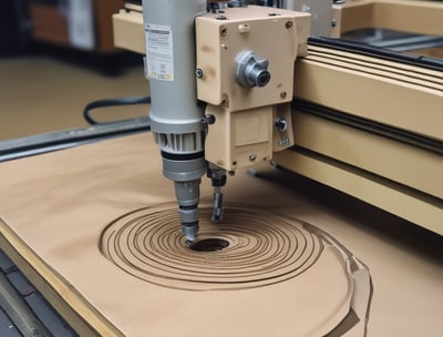 A person operates a CNC machine, focusing on the control panel with numerous buttons and a screen displaying data. The individual's hands are interacting with the controls, suggesting an adjustment or programming task. The surrounding environment appears to be a workshop or manufacturing setting.