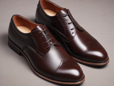 A variety of colorful, handcrafted leather shoes are hanging on display. The shoes come in a range of shades including red, blue, brown, yellow, and black, and feature intricate stitching and punched hole designs. They are neatly arranged in rows, creating a vibrant and artistic pattern.
