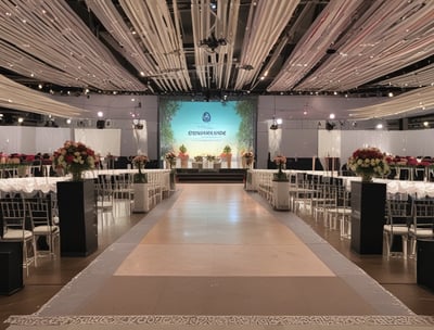 a large room with a lot of tables and chairs