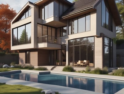 An architectural structure featuring a series of horizontal louvered panels arranged in an arc. The design allows for both functionality and aesthetics, with metallic elements and large glass windows reflecting the sky. The structure appears modern and utilitarian.