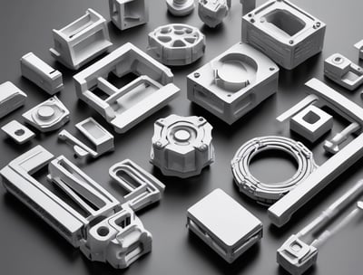 Several 3D printers are lined up on a wooden table, each actively engaged in printing blue cylindrical objects. The machines appear modern, with visible wiring and components, and the work environment suggests a focus on technology and innovation.